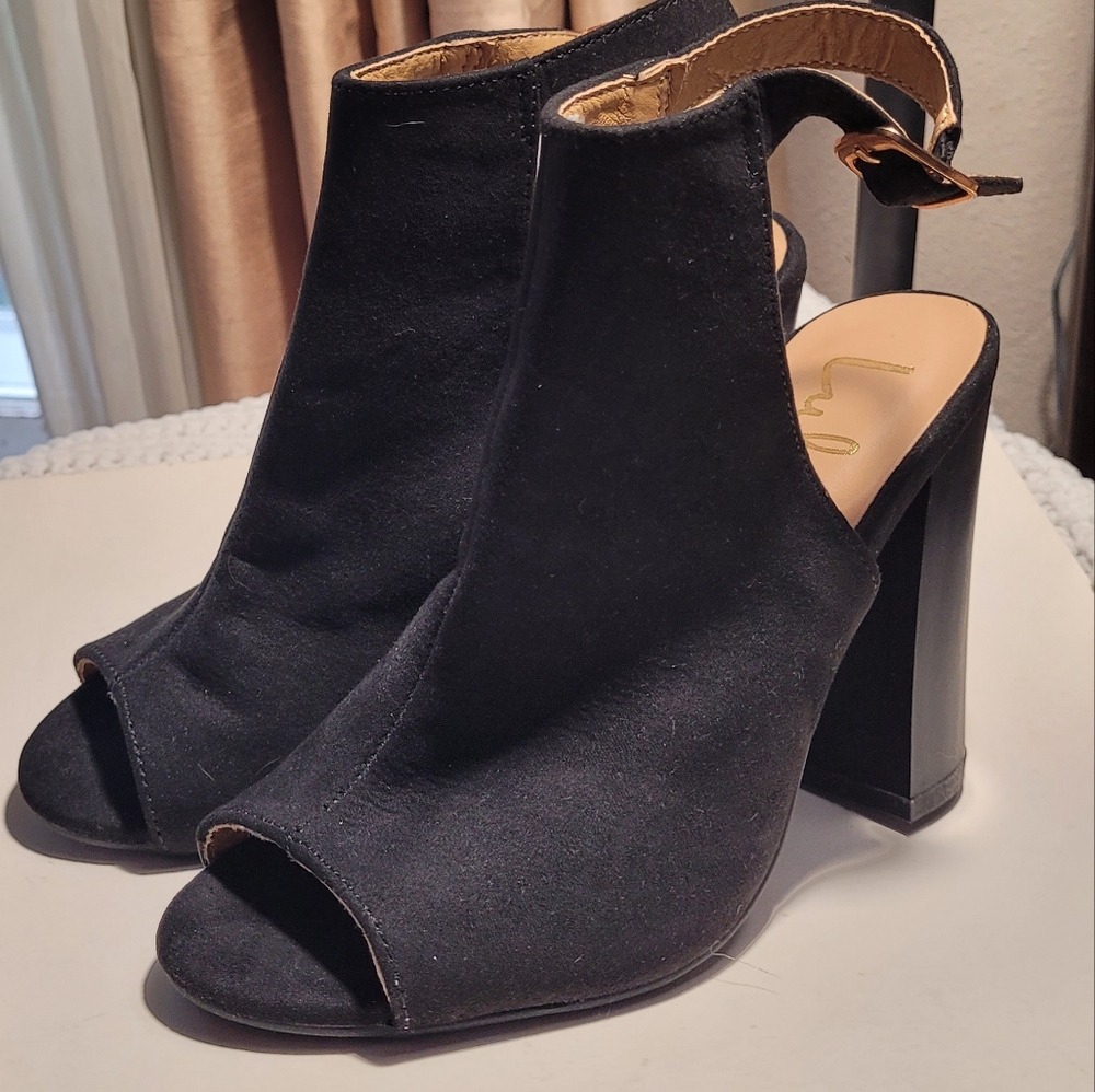 Lulus Black Peep-Toe Block Heel Shoes